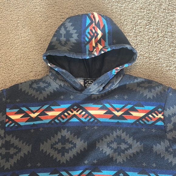 Aztec Mens Pattern Blue Black Pullover Hoodie Southwestern Tribal Sweatshirt L - Picture 3 of 5